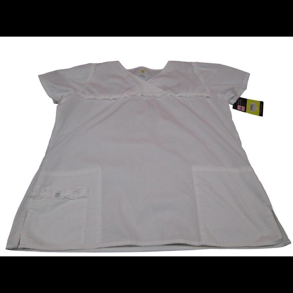 NWT WonderWink Womens White Mink Soft Frill Uniform Scrub Top Nurse Size X-Large